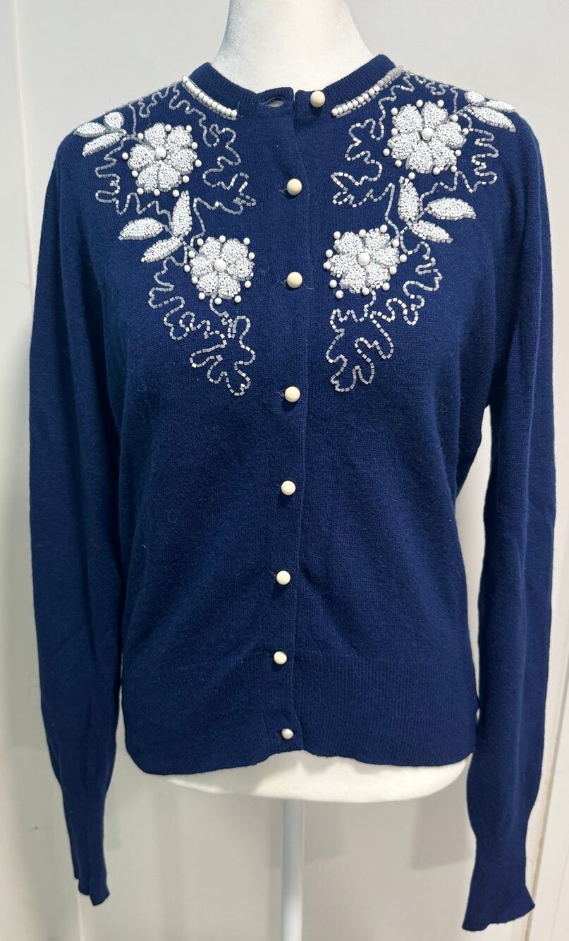Vintage Lyle & Scott 1960s Scottish Cashmere Embellished Cardigan Sweater Size M